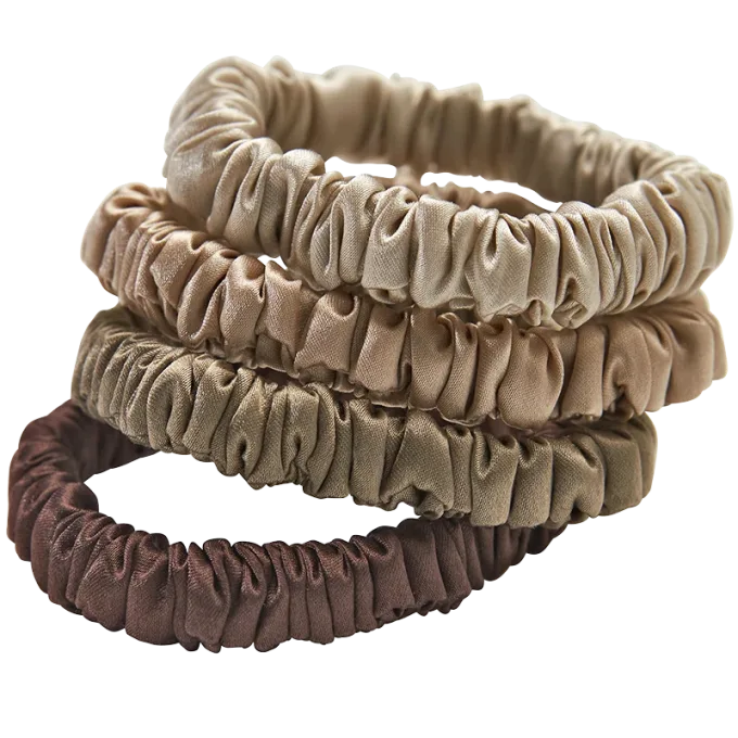 Lenoites Mulberry Silk Skinny Scrunchies Beige, Light Brown, Brown, Coffee Lenoites