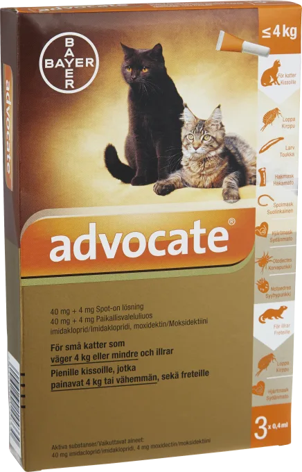 Advocate® för små katter och illrar Spot-on, lösning 40mg/4mg Dospipett, 3st (0,4ml) 