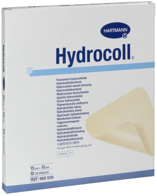 Hydrocoll Självhäftande hydrokolloid-förband, täckt med en sermipermeabel polyuretan-film 15x15 cm 10st 