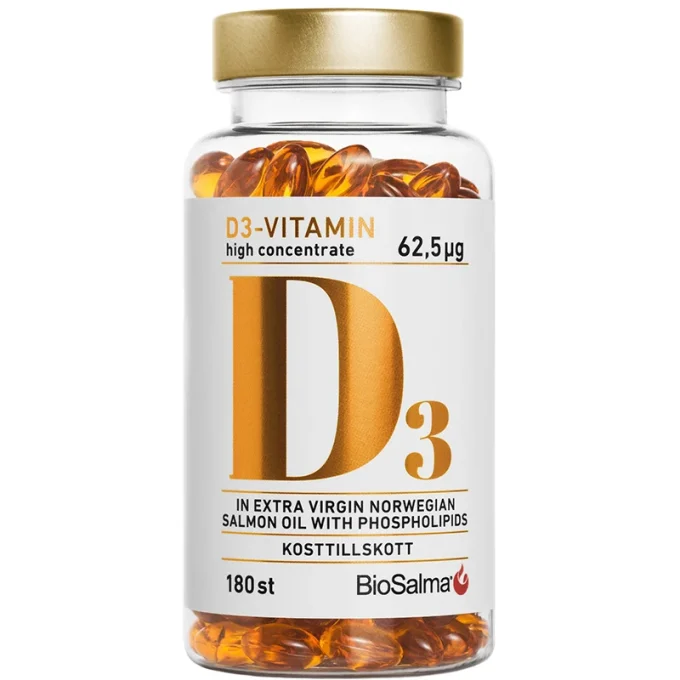 BioSalma D3-Vitamin 62,5µg High Concentrate 180 kapslar BioSalma