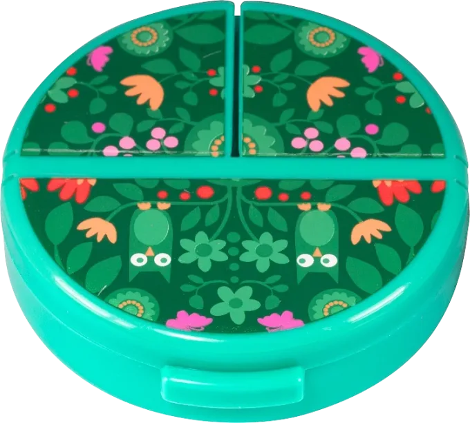 Hjärtats pillerburk 3 fack Turkos mönstrad Hjärtats