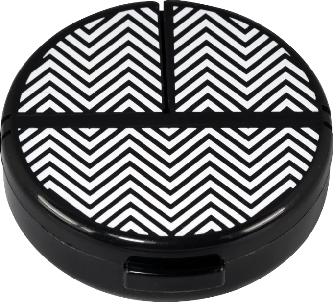 Hjärtats pillerburk 3 fack Svart/vit mönstrad Hjärtats