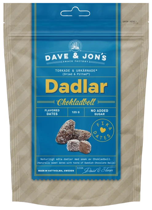 Dave & Jon's Dadlar Chokladboll 125g Dave & Jons