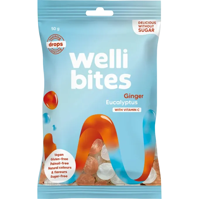 Wellibites Drops Ginger & Eucalyptus Vitamin C 50 g Wellibites