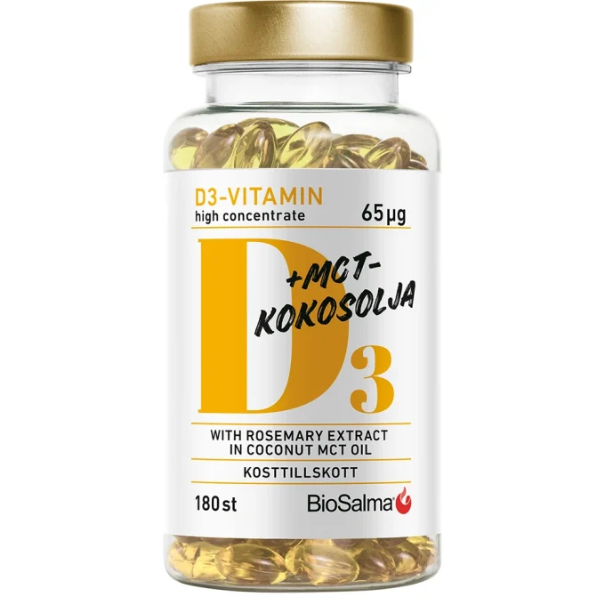 BioSalma D3-vitamin 65 μg i MCT-Kokosolja 180 kapslar BioSalma