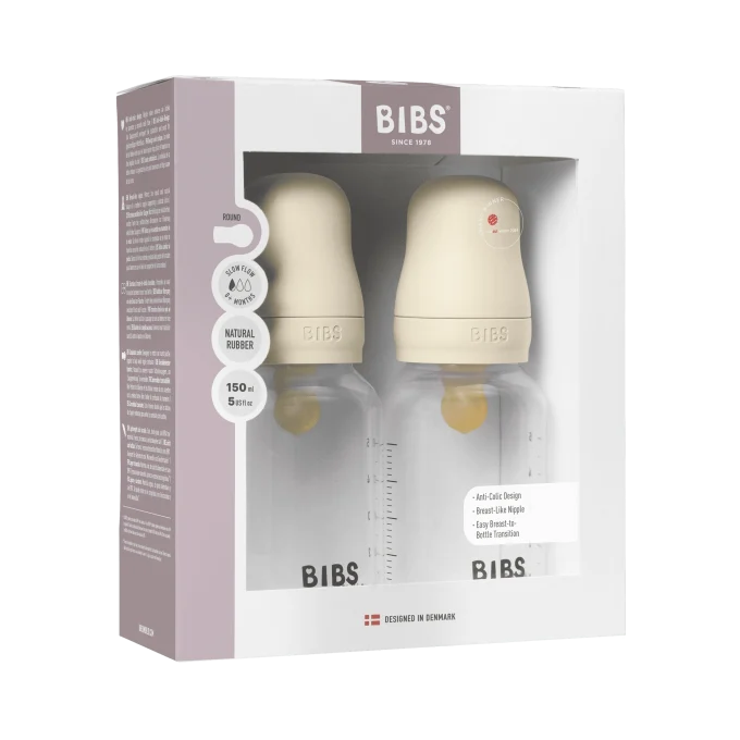 BIBS Baby Bottle Round Latex Slow Flow Ivory 150 ml 2-pack Bibs