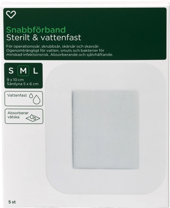 Hjärtats Snabbförband Sterilt Vattenfast 9cm x 10cm 5st Hjärtats