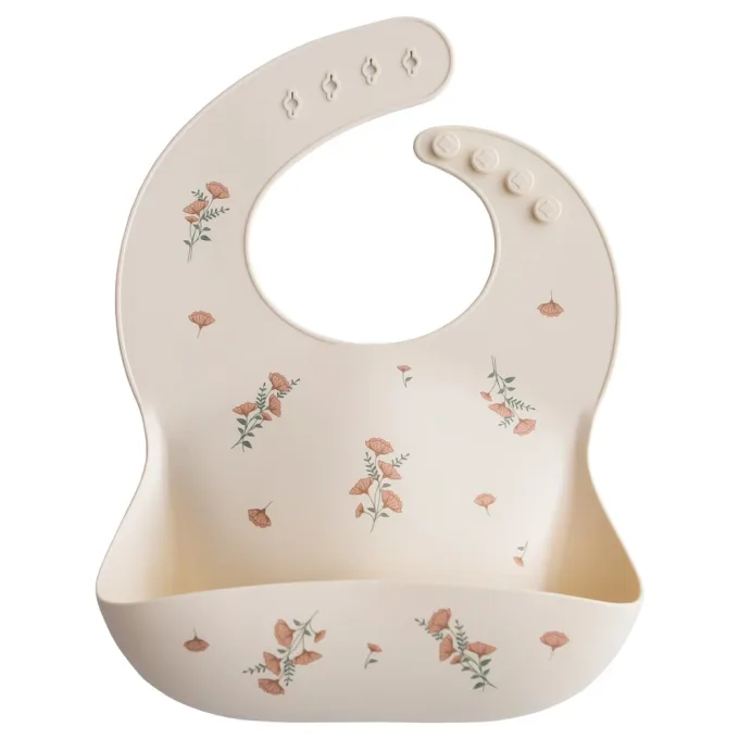 Mushie Silicone Bib Pink Flowers Mushie