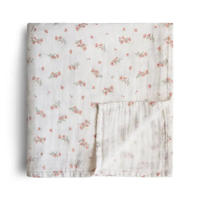 Mushie Muslin Swaddle Pink Flowers Mushie