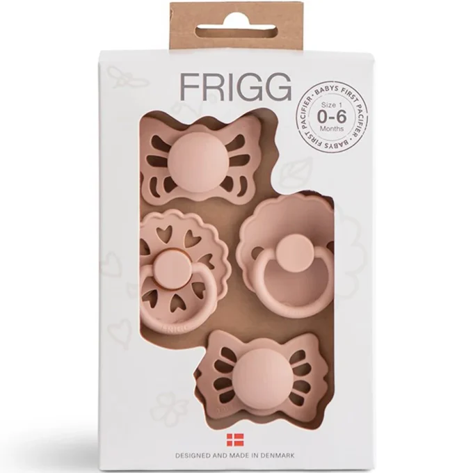 FRIGG 4-pack Baby's First pacifier Floral heart Blush Size 1 FRIGG