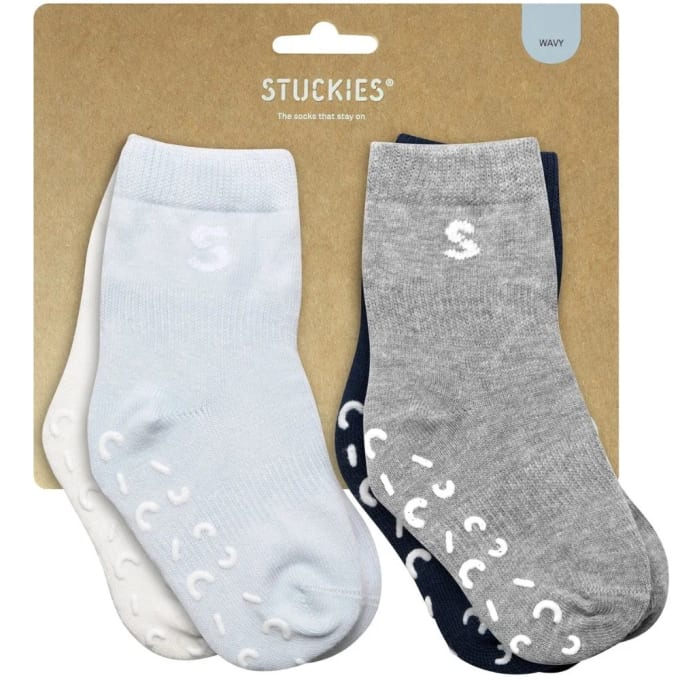 STUCKIES Strumpor i bomull (Anti-Slip) Wavy 4-pack 19/21 STUCKIES