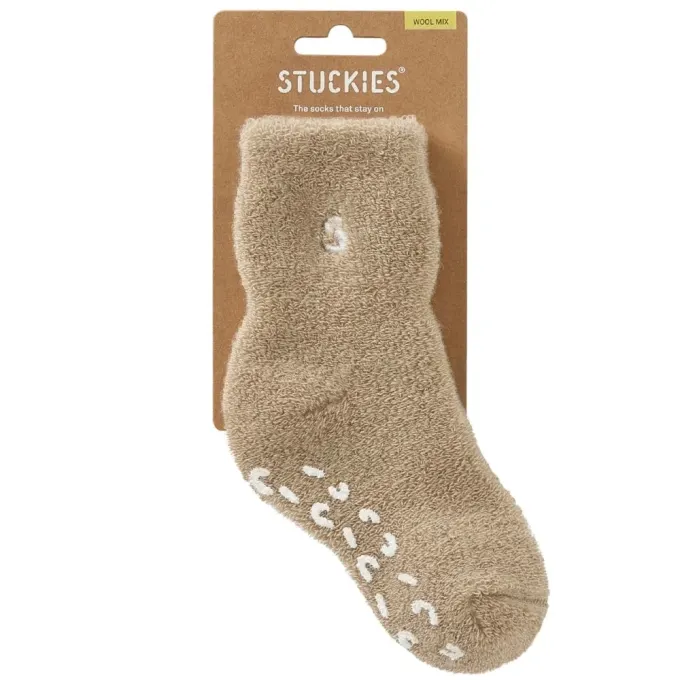 STUCKIES Teddy Strumpor i Ullmix (Anti-slip) Pebble 1 -pack Small 0-2 år STUCKIES