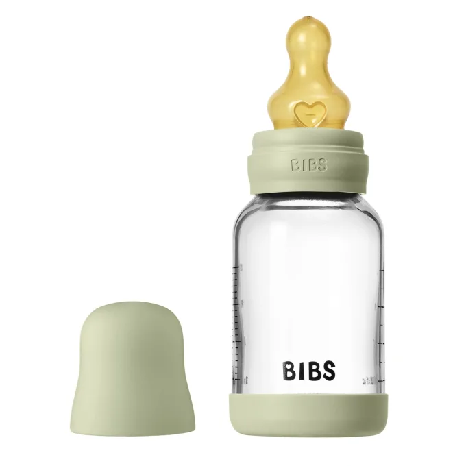 BIBS Glass Baby Bottle Round Latex Slow Flow 120 ml Sage Bibs