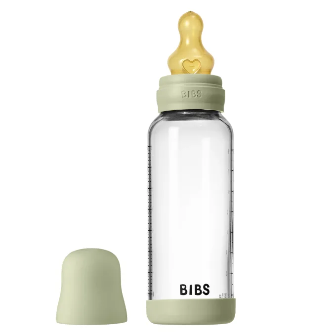 BIBS Glass Baby Bottle Round Latex Medium Flow 240 ml Sage Bibs
