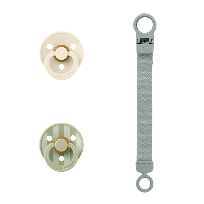 BIBS Colour Pacifier & Loop Clip Gift Set Latex Size 1 Sage Bibs