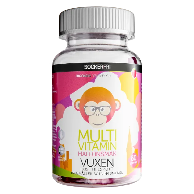 Monkids Multivitamin Sockerfri Vuxen Hallon 60 st Monkids