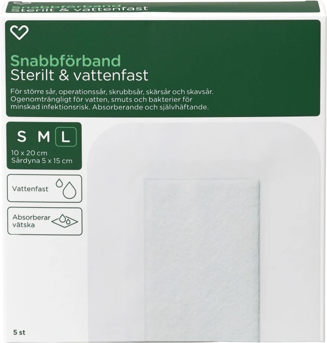 Hjärtats Snabbförband Sterilt Vattenfast 10cm x 20cm 5st Hjärtats