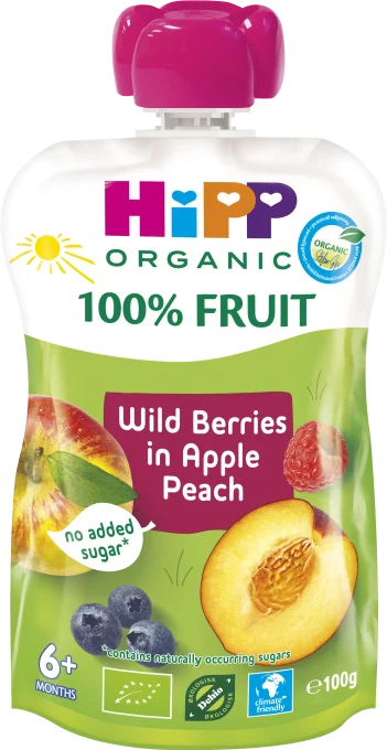HiPP Klämmis äpple, persika, blåbär & hallon (wild berries) 6 mån 100 g HIPP