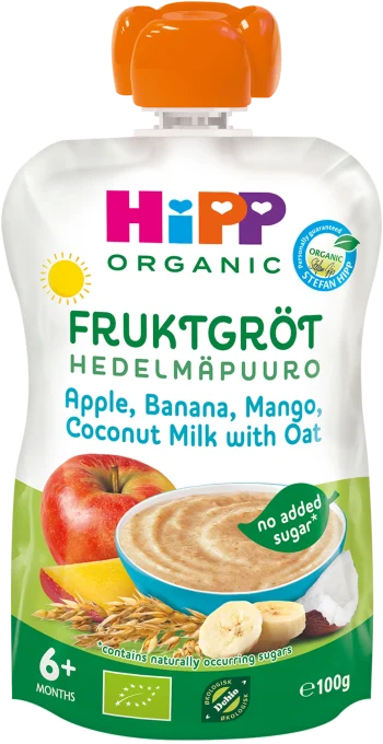 HiPP Fruktgröt, Apple, banana, mango, coconut milk with oat 6 mån 100 g HIPP