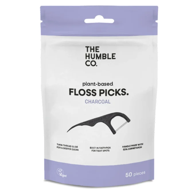 Humble Dental Floss Picks Charcoal 50-pack thehumbleco