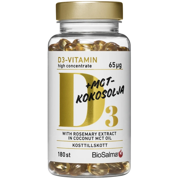 BioSalma D3-vitamin 65 μg i MCT-Kokosolja 180 kapslar BioSalma