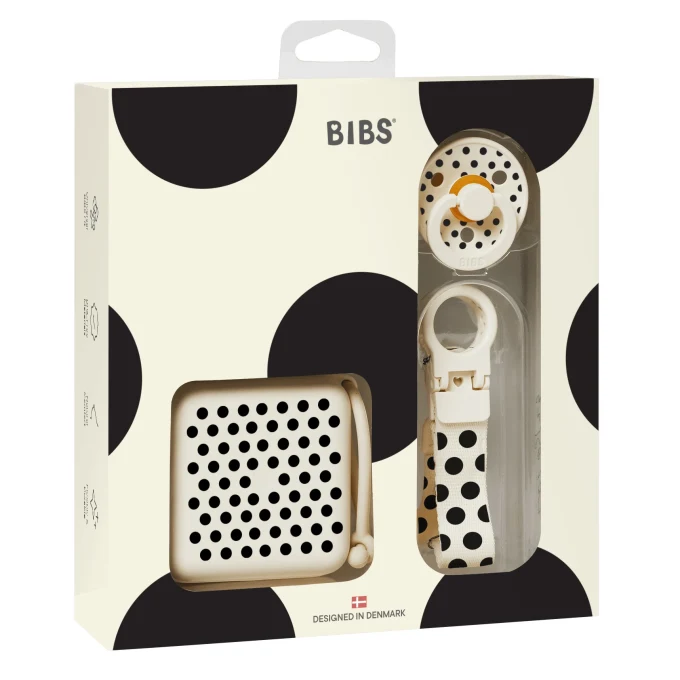 BIBS Gift Set Polka Soothe & Go Latex Ivory Black Size 2 Bibs