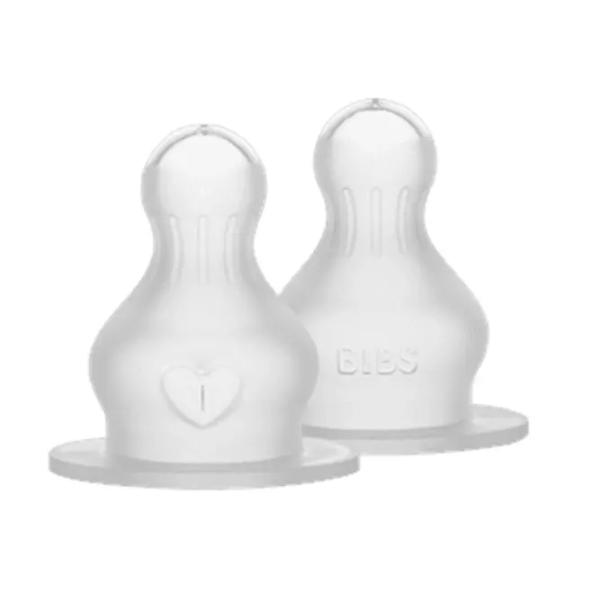 BIBS Baby Bottle Nipple Round Silicone Slow Flow 2-pack Bibs