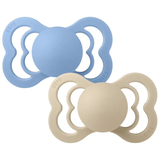 BIBS Pacifier Supreme Silicone Vanilla/Sky Blue 2-pack Size 2 Bibs