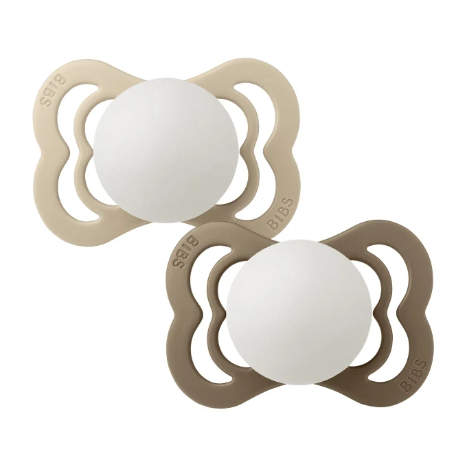 BIBS Pacifier Supreme Silicone Vanilla Glow/Dark Oak Glow 2-pack Size 1 Bibs