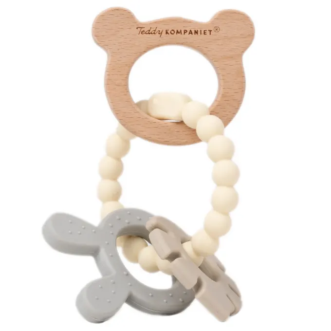 Teddykompaniet Bitring i silikon & trä Creme Teddykompaniet