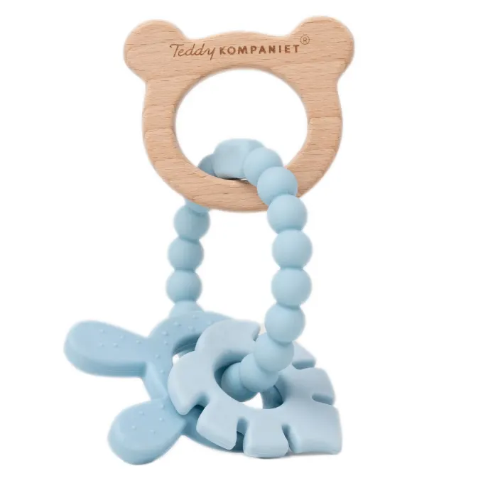 Teddykompaniet Bitring i silikon & trä Teal Teddykompaniet