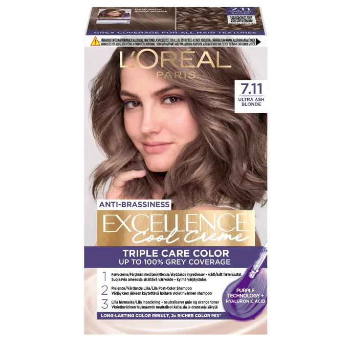 L'Oréal Paris Excellence Cool Creme Permanent Hårfärg 1 pack 7.11 Ultra Ash Blonde L'Oréal Paris