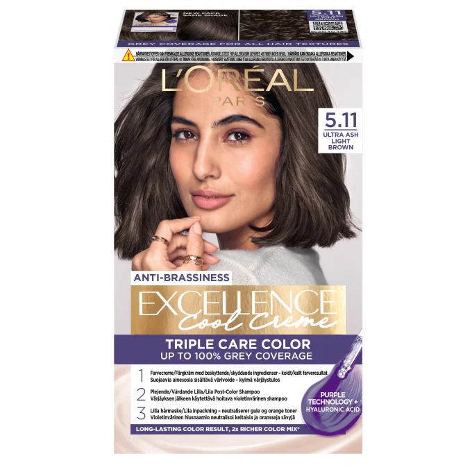 L'Oréal Paris Excellence Cool Creme Permanent Hårfärg 1 pack 5.11 Ultra Ash Light Brown L'Oréal Paris
