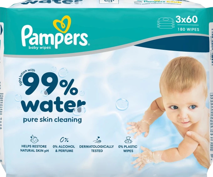 Pampers 99% Water Wipes 3-pack 180 st Pampers