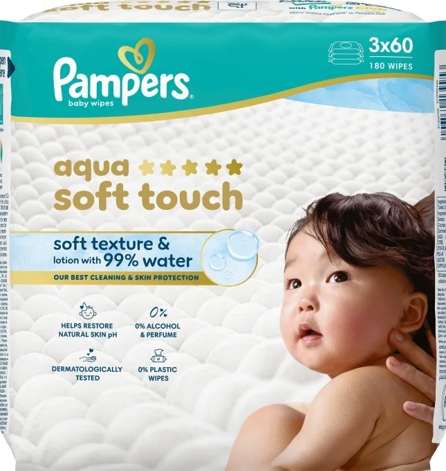 Pampers Aqua Soft Touch Wipes 3-pack 180 st Pampers