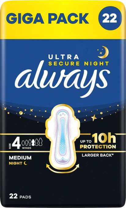 Always Ultra Secure Night Pads S4 GigaPack 22 st Always