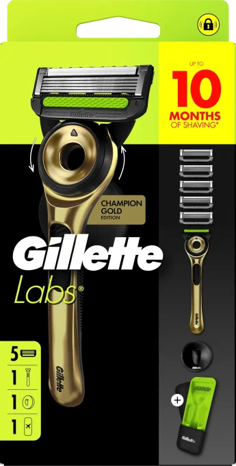 GilletteLabs med Exfoliating Bar Rakhyvel Champion Gold Edition 5 rakblad Gillette Labs
