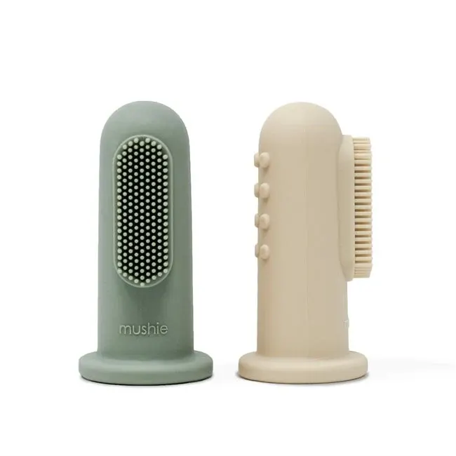 Mushie Finger Toothbrush Cambridge Blue/Shifting Sand Mushie