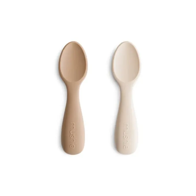 Mushie Toddler Starter Spoons 2-pack Natural/Shifting Sand Mushie