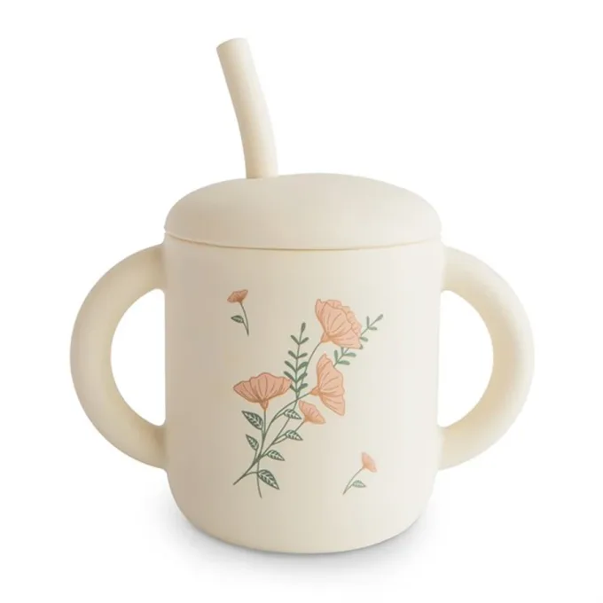 Mushie Silicone Training Cup + Straw 175 ml Pink Flowers Mushie