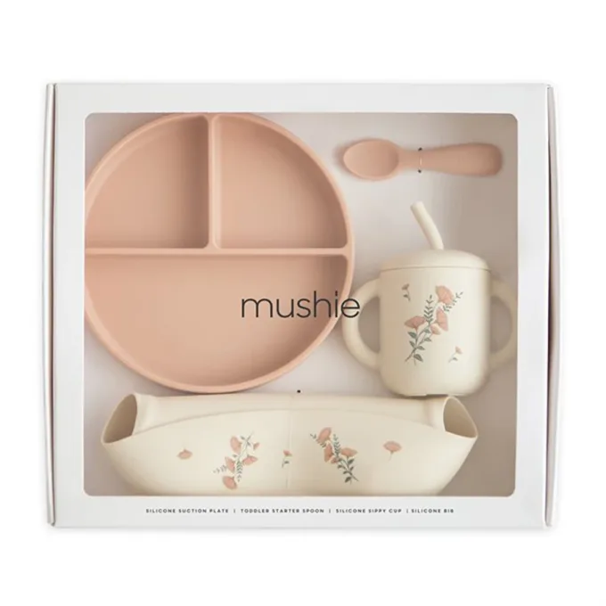 Mushie Matningsset för Småbarn i Silikon Pink Flowers Mushie