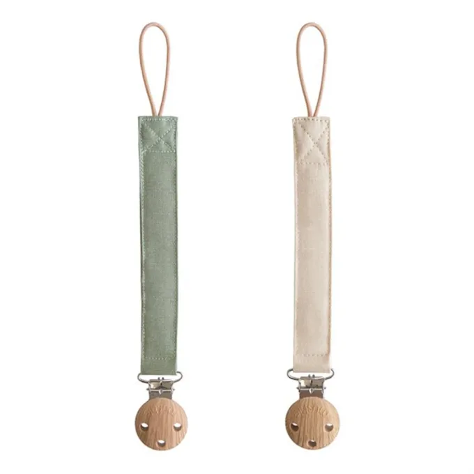 Mushie Linen Pacifier Clip 2-pack Olive/Shifting Mushie