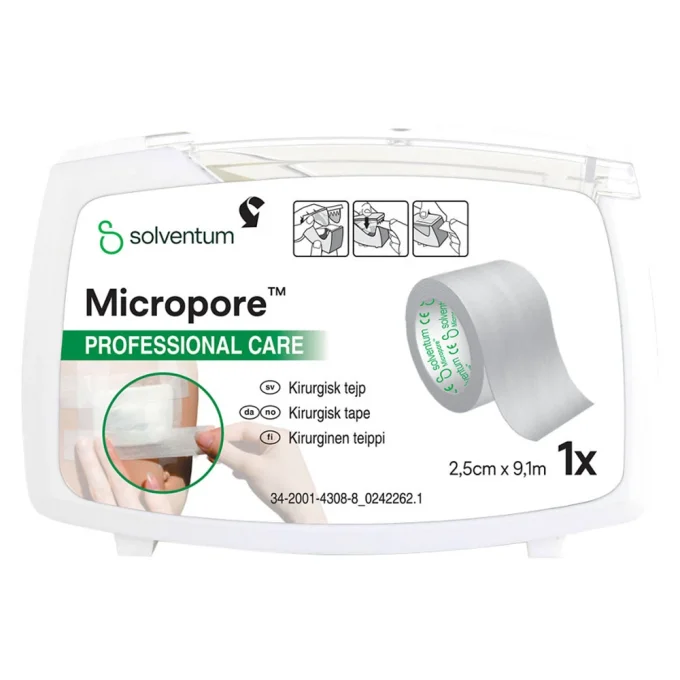 Micropore Kirurgisk tejp vit 2,5 cm x 9,1 m med hållare Micropore