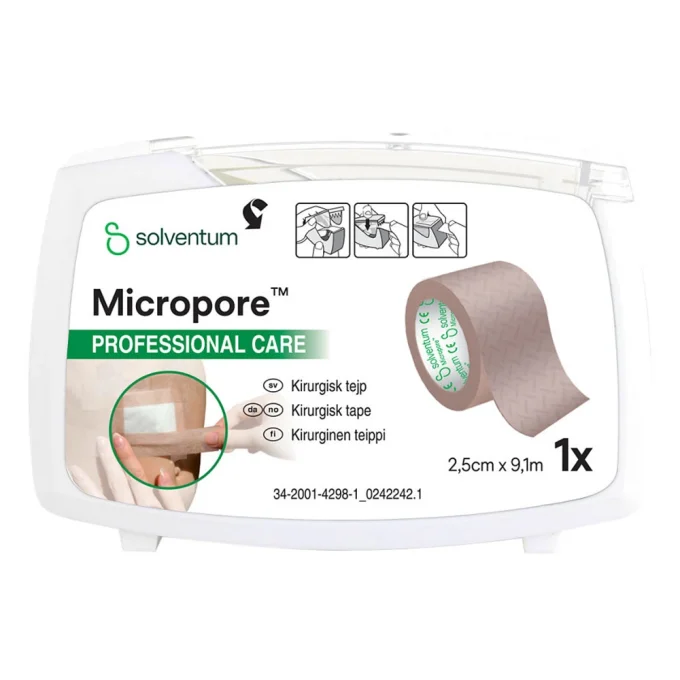 Micropore Kirurgisk tejp brun 2,5 cm x 9, 1 m med hållare Micropore
