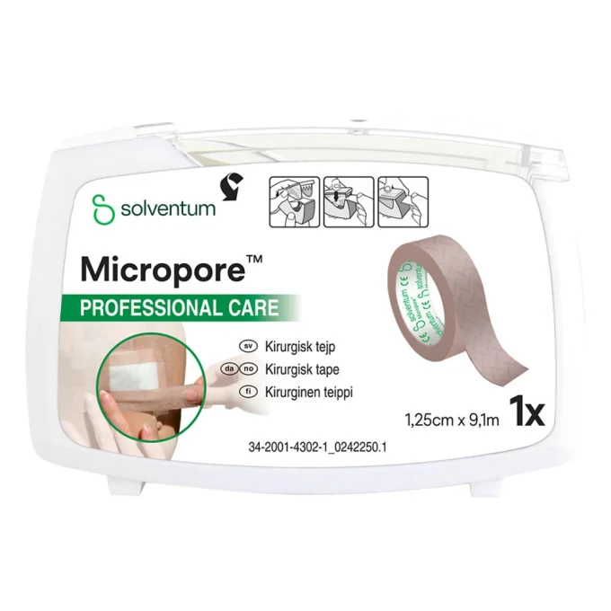 Micropore Kirurgisk tejp brun 1,25 cm x 9,1 m med hållare Micropore