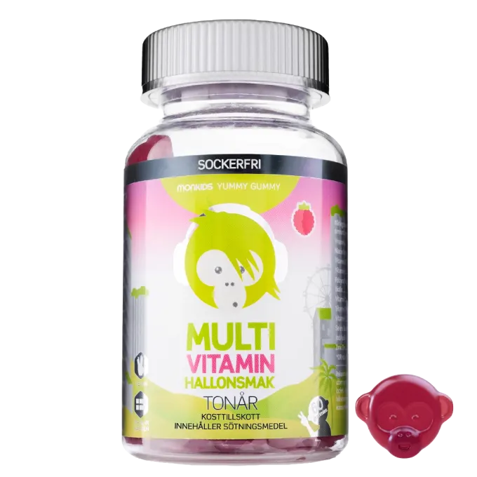 Monkids Multivitamin Sockerfri Tonår Hallon 60 st Monkids