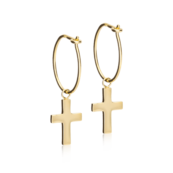 Blomdahl Golden Titanium Ear Ring 14 mm Pendant Cross 11 mm Blomdahl