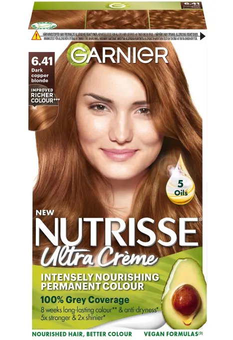 Garnier Nutrisse Ultra Color Permanent Hårfärg 1 pack 6.41 Dark Copper Blonde. Visa bild 1 av 1
