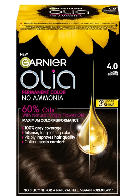 Garnier Olia Permant Hårfärg 1 pack 4.0 Dark Brown. Visa bild 1 av 6