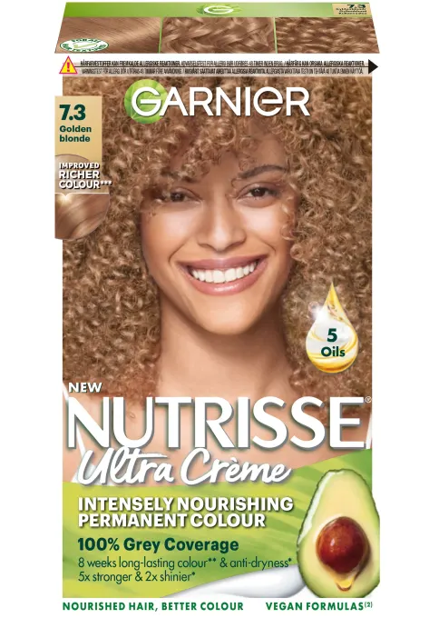 Garnier Nutrisse Ultra Color Permanent Hårfärg 1 pack 7.3 Golden Blonde. Visa bild 1 av 1